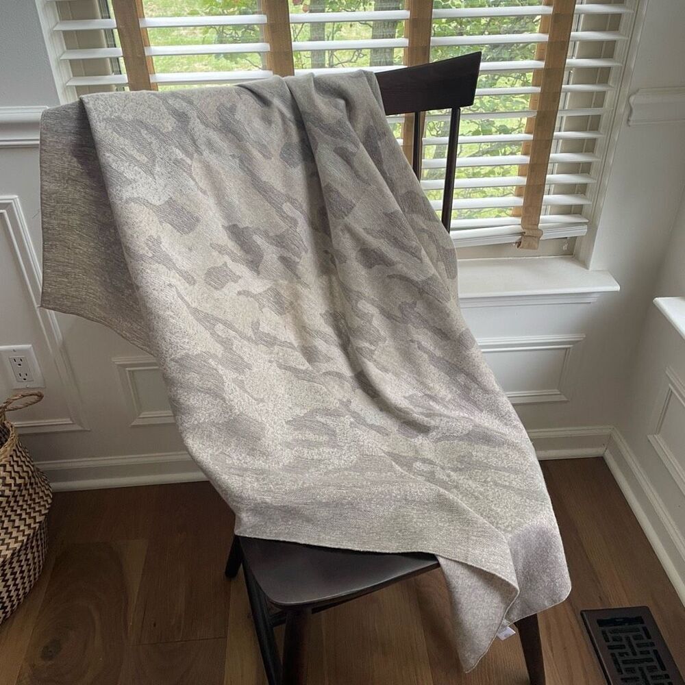 Anthropologie Clara Camo Wrap Scarf Grey 53” sq